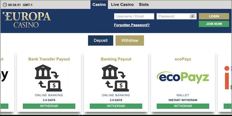 Europa Casino Fast Payouts